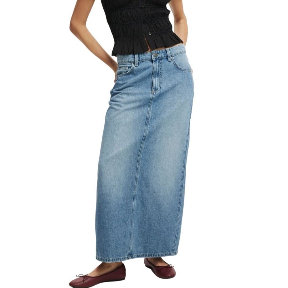 Cotton On NWT Blake Denim Maxi Skirt Trending Classic Closet Staple Size 4